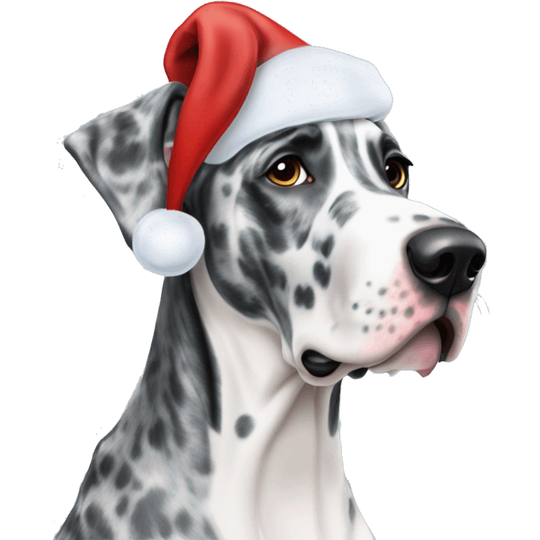 Blue Merle Great dane wearing Santa hat emoji