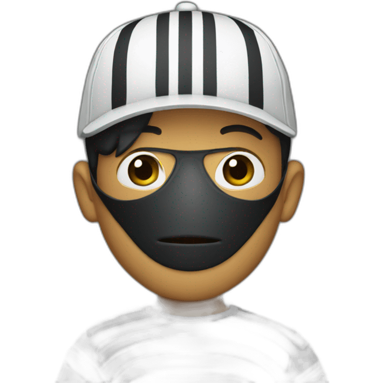 Man with mask, black cap and shirt with black and white stripes emoji