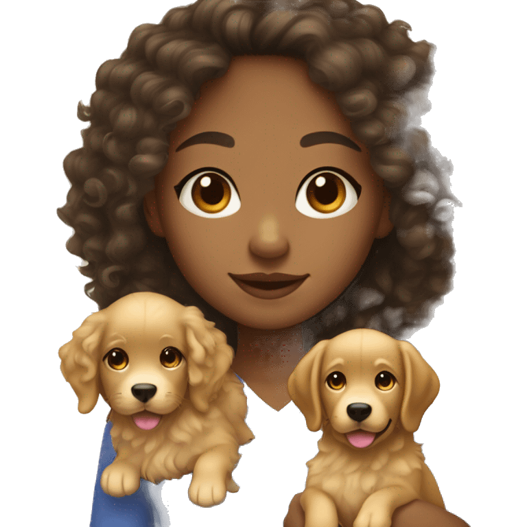 Mixed skin girl with  curly hair with a golden retriever puppy emoji