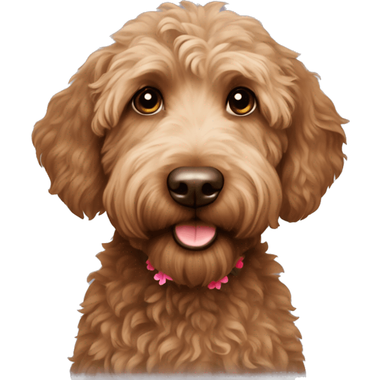 Brown labradoodle with a flower bandana emoji