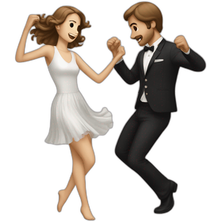 White brown hair couple dancing rocknroll emoji