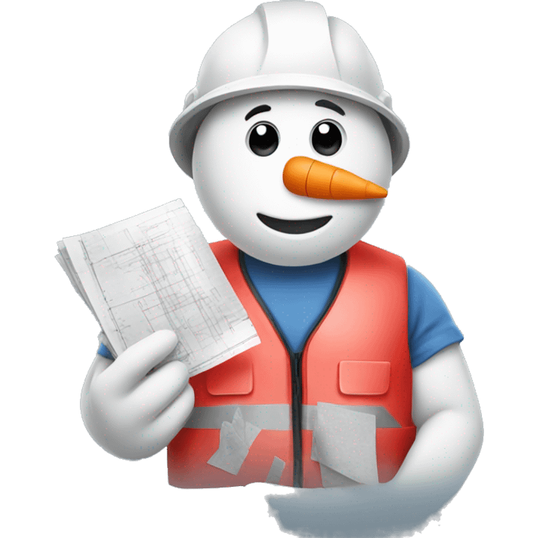 snowman holding construction plans in red vest emoji