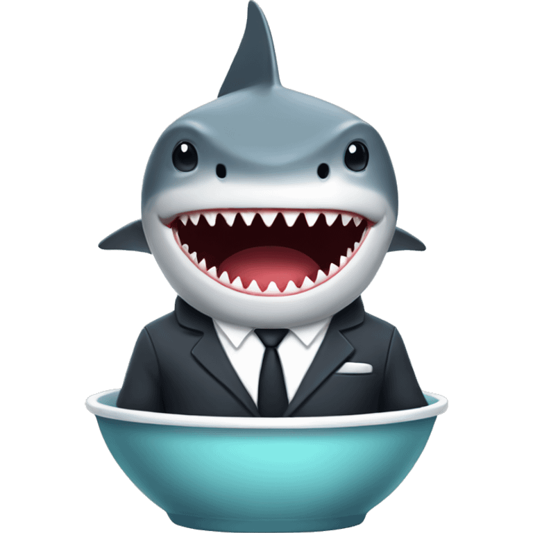 A shark wearing a suit in a bowl emoji