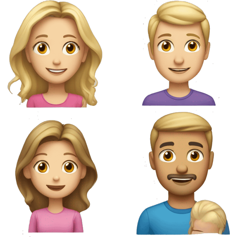 Blond mom, Brunette Dad, Light Brown Hair 7 year old daughter, blond 4 year old daughter emoji