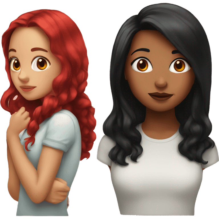 Girl with black hair and girl with red hair kissing emoji