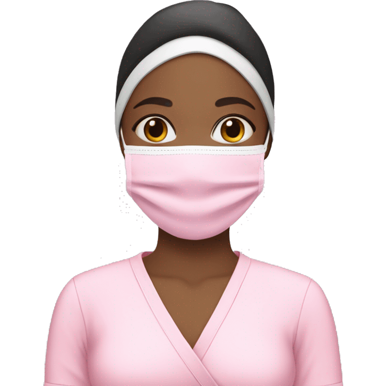 A girl wearing a spa band and with a pink facial mask  emoji