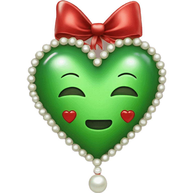 Green heart with pearls and red bow emoji