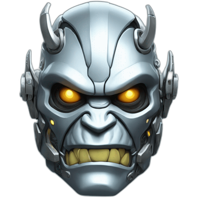 Cyber futuristic silver orc robot face with big orc tusks emoji