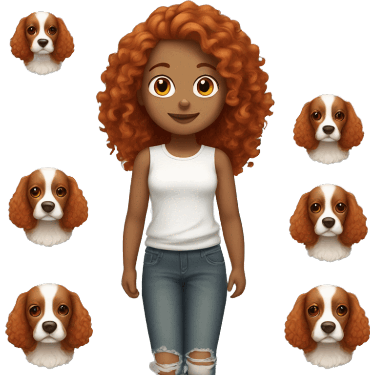 Redhead curly girl with spaniel  emoji