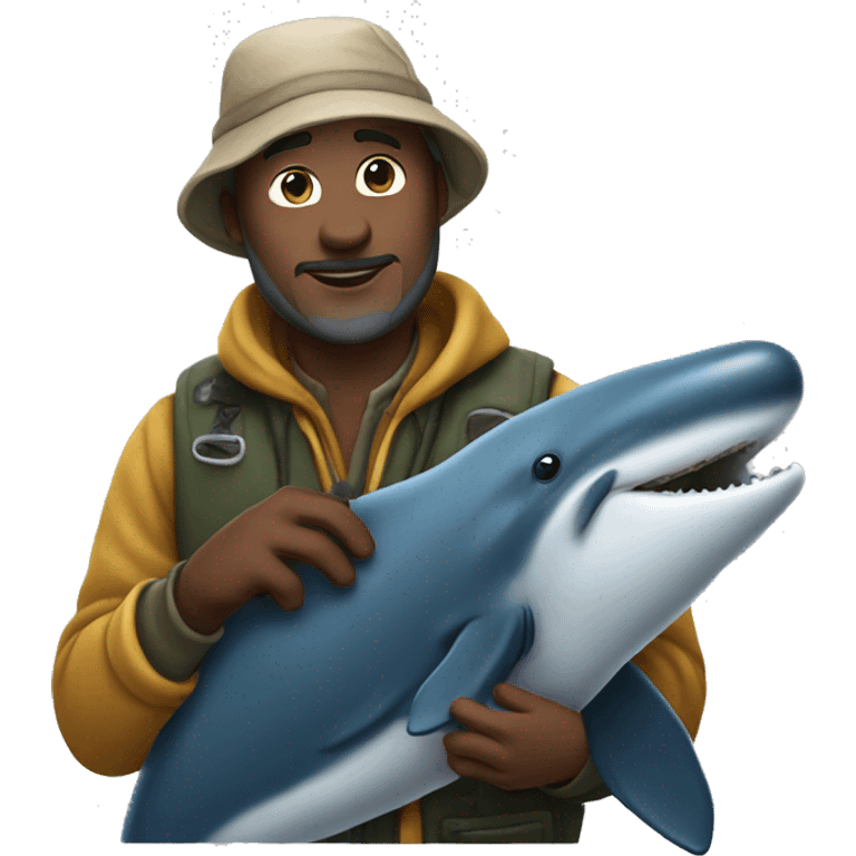 fisherman touching whale emoji