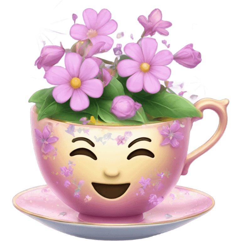 magic tea cup with flowers and sparkle  emoji