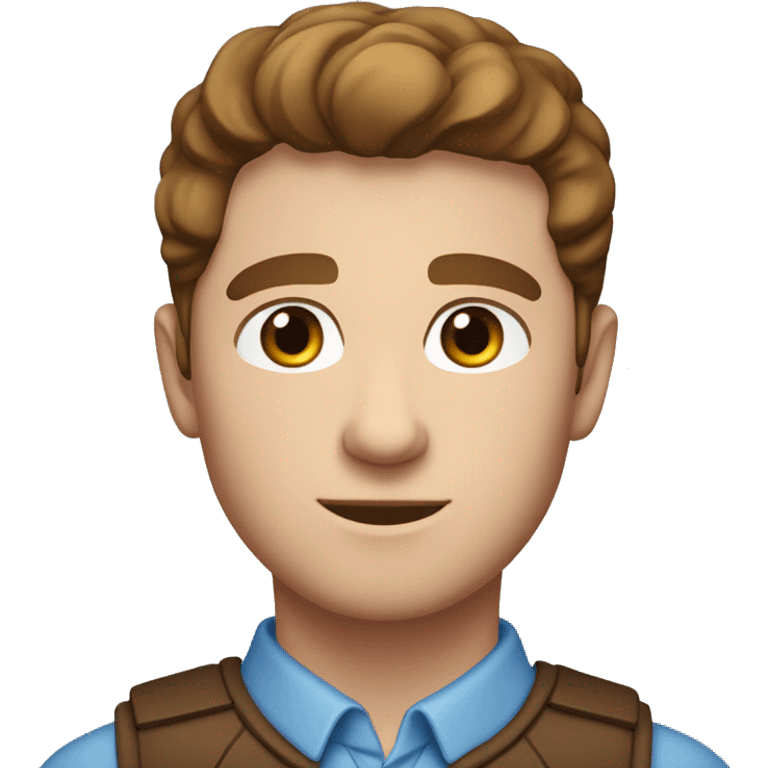 White Man with middle part brown hair, blue eyes, angled eyebrows and manly boyish appearance, handsome emoji