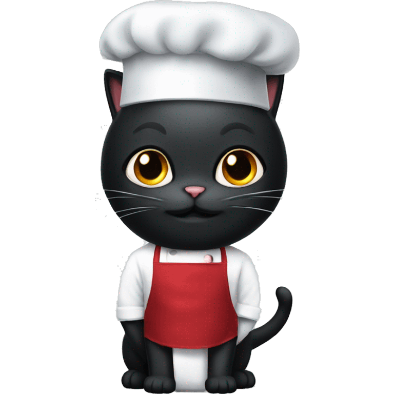 Little black cat with a chefs ha emoji