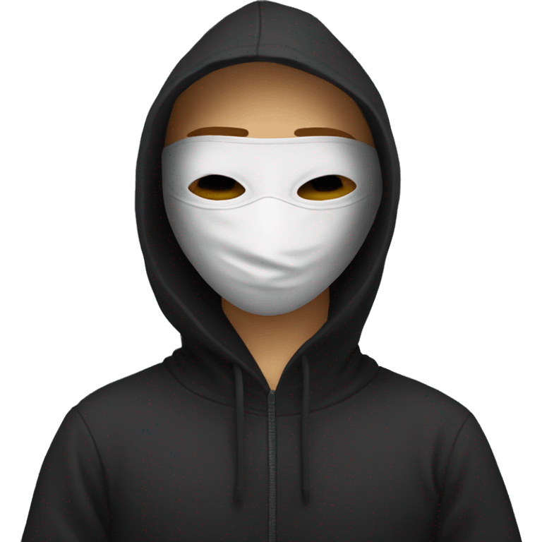 anonymous with laptop with black hoodie and having a mask  emoji