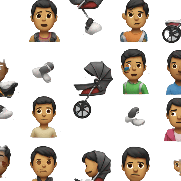 running man with a baby stroller the father with white skin and black hair  emoji