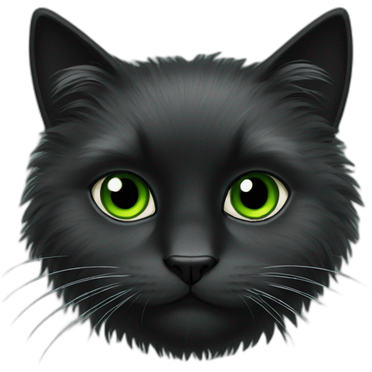 Black fluffy cat with green eyes emoji