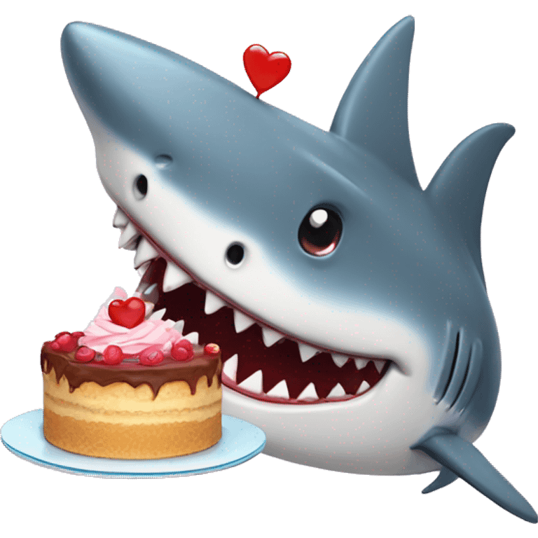 Shark with a cute heart and a cake. emoji