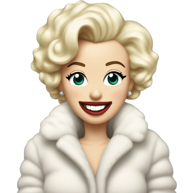 Marilyn Monroe in a fluffy jacket with her head tilted smiling emoji