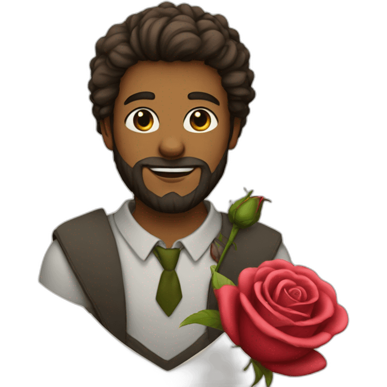 A bearded teenager with a rose and a letter emoji