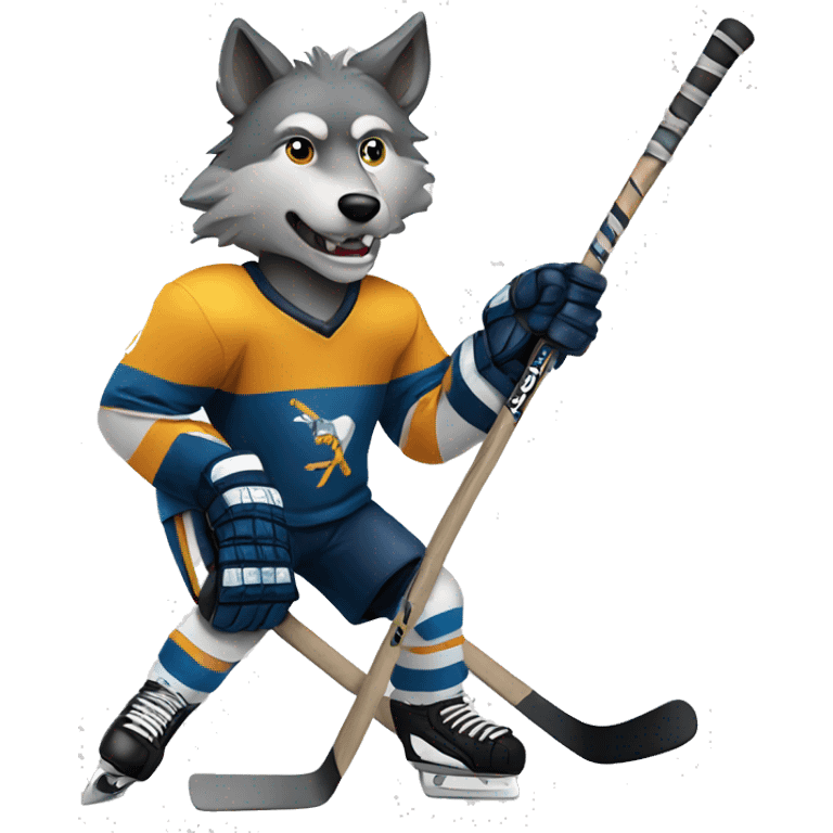 A wolf with hockey sticks behind him emoji