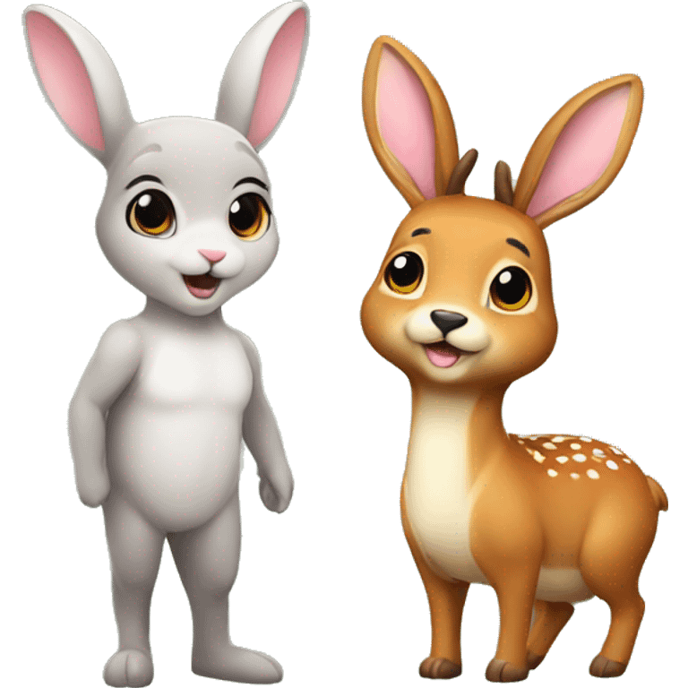 Bunny and deer as friends in cute emoji