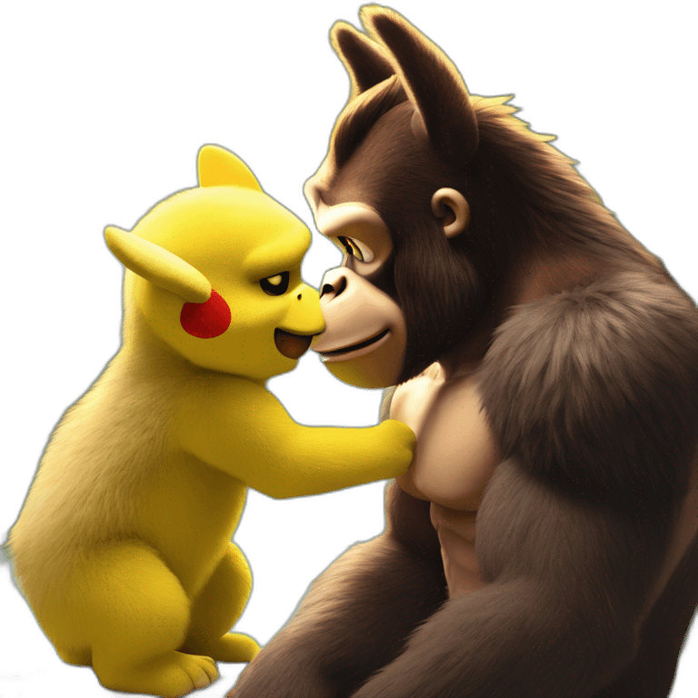 Donkey Kong giving Pikachu a kiss emoji