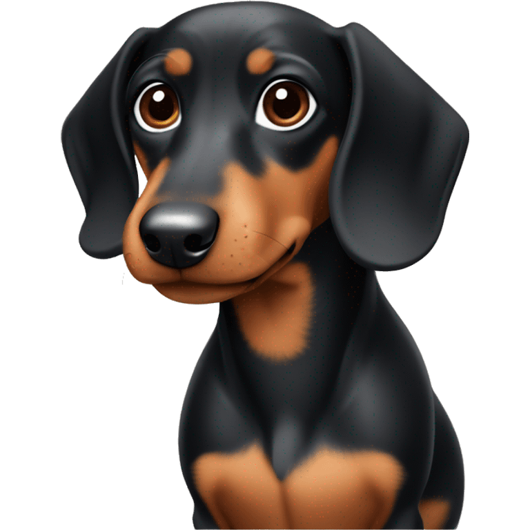 Miniature black and tan dachshund with white chest and black spots on chest emoji