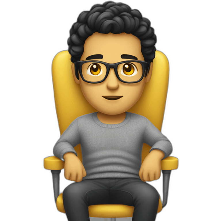 White man with yellow tinted glasses and black hair in a gray jumper and sitting on a chair emoji