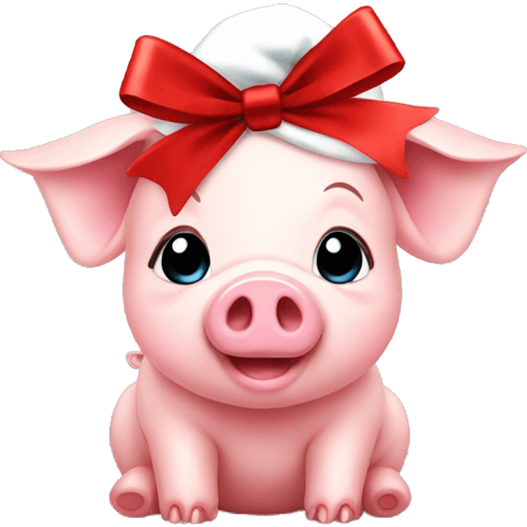 cute baby pig with a christmas bow emoji