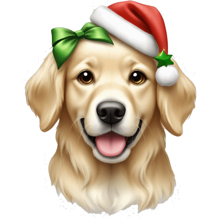 English cream golden retriever girl wearing Christmas accessories  emoji