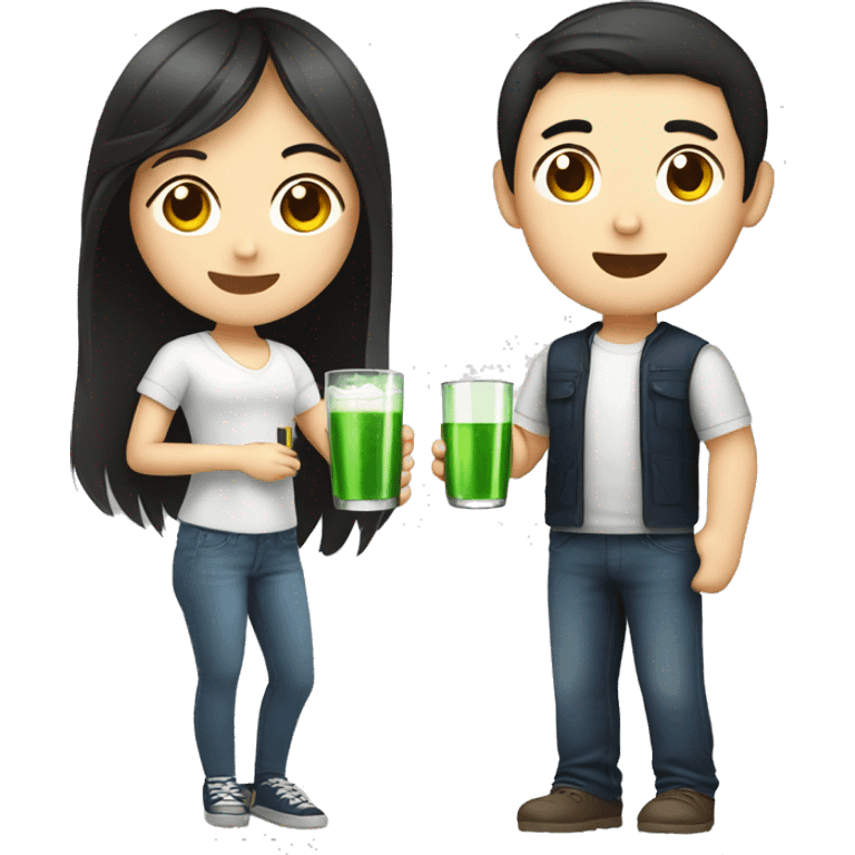 Young guy and young girl with dark hair and light skin drink soju  emoji