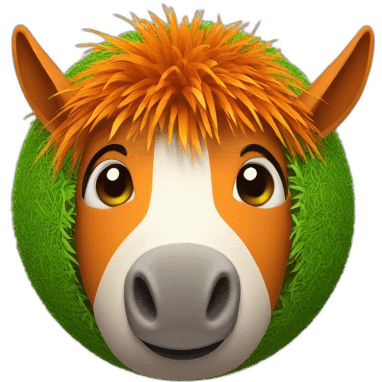 3d sphere with a cartoon orange grass Donkey skin texture with hypnotic eyes emoji