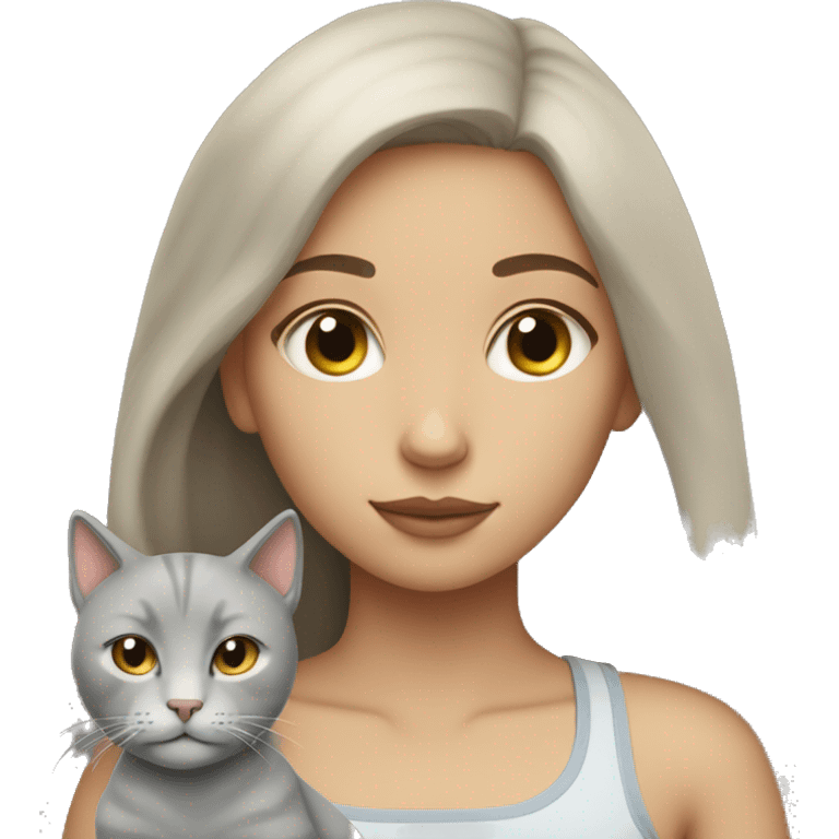 Girl with light skin and cat that is gray sleeping emoji