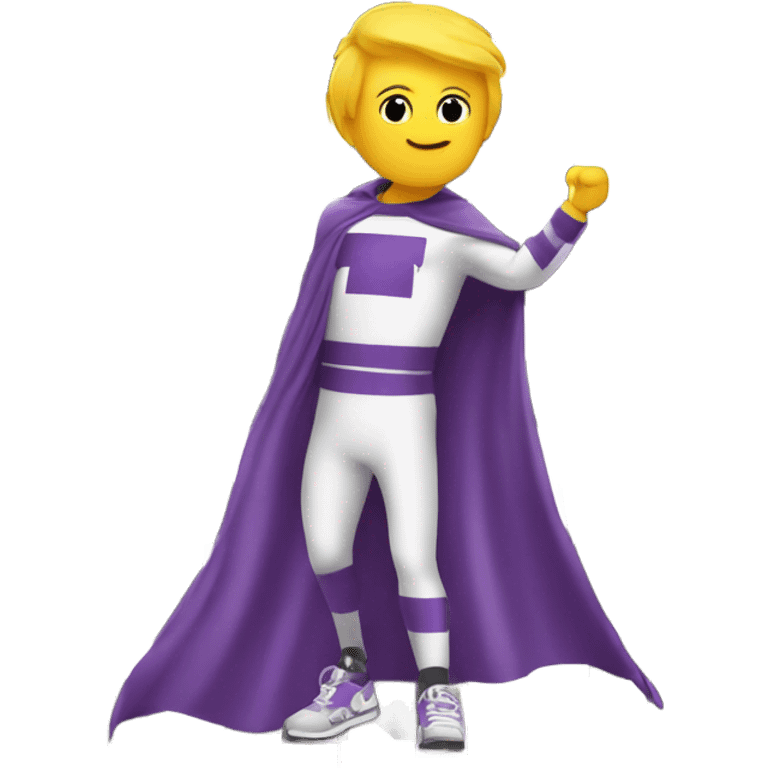 A would like a purple banana winking while wearing sneakers and a cape while waving a black and white checkered racing flag  emoji