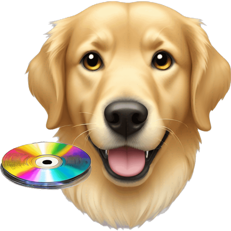 golden retriever with CD in his mouth emoji