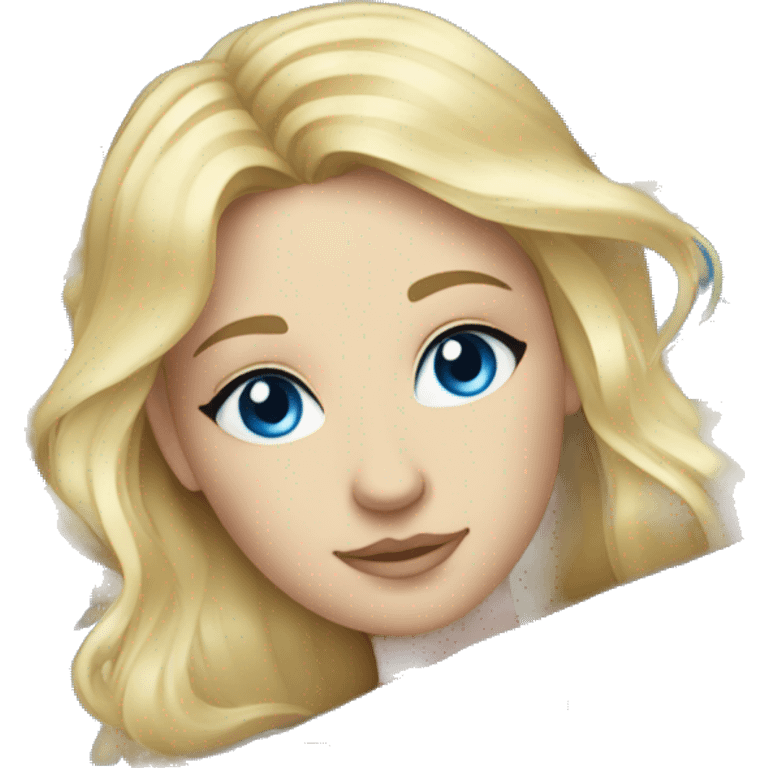 A blonde hair, blue eyed girl laying on a blue carpet emoji