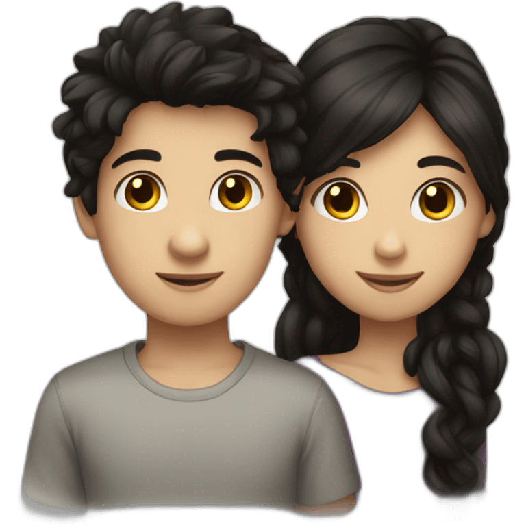 dark hair girl and dark hair boy love emoji