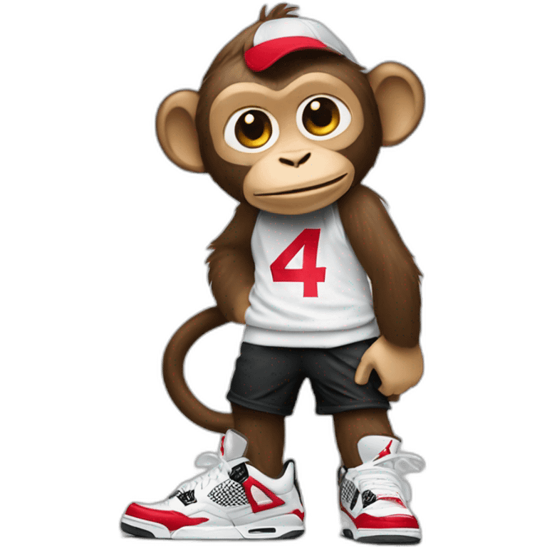 Monkey wearing Jordan 4 on its  feet with a bunch of Nike clothes emoji