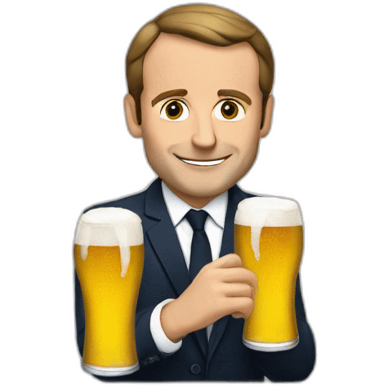 macron avec un bière emoji