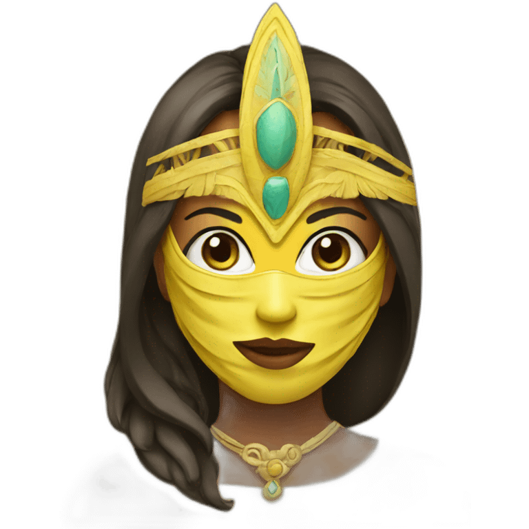 Woman wearing yellow mask and headdress  emoji