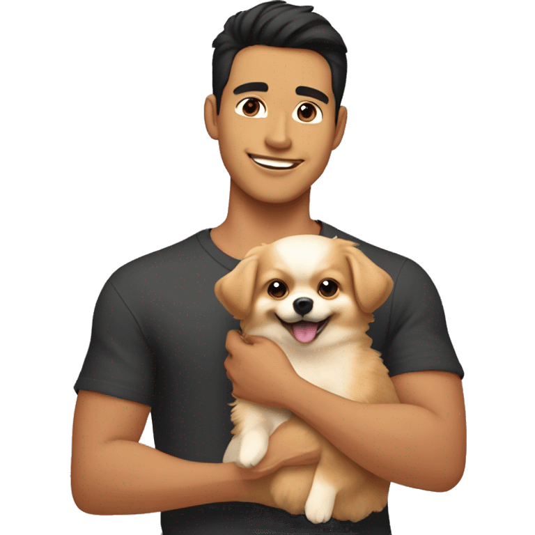  handsome Filipino guy holding Pomeranian puppy  emoji