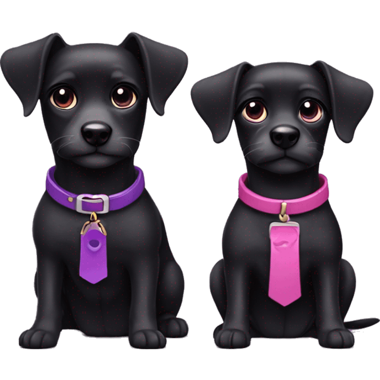 Two small black dogs with pink and purple collars emoji