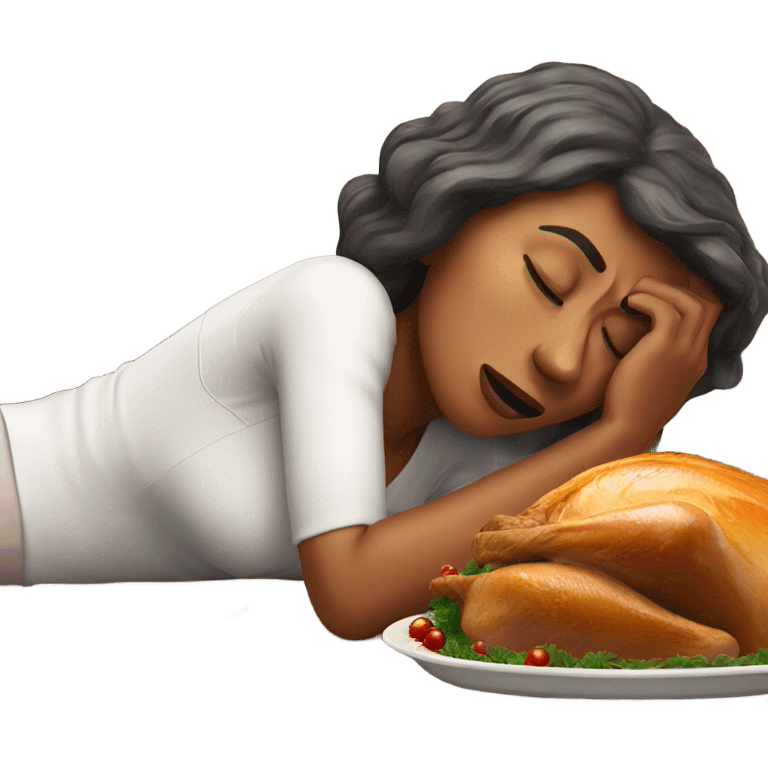 Lady lying down feeling sick after eating too much Christmas turkey emoji