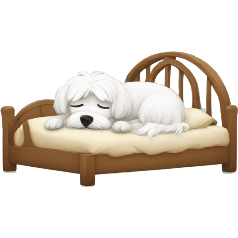 Sleeping Maltese dog in bed emoji