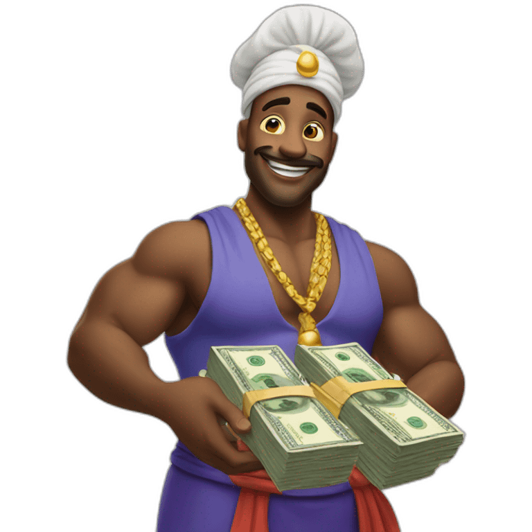 genie holding the big stack of money emoji