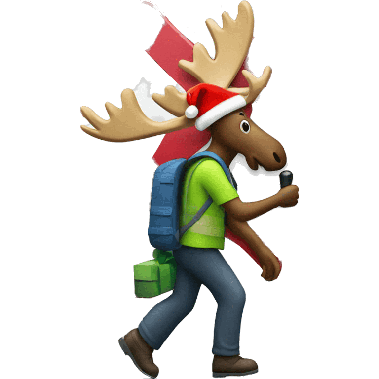 pedestrian from a road sign with Christmas hat on moose emoji