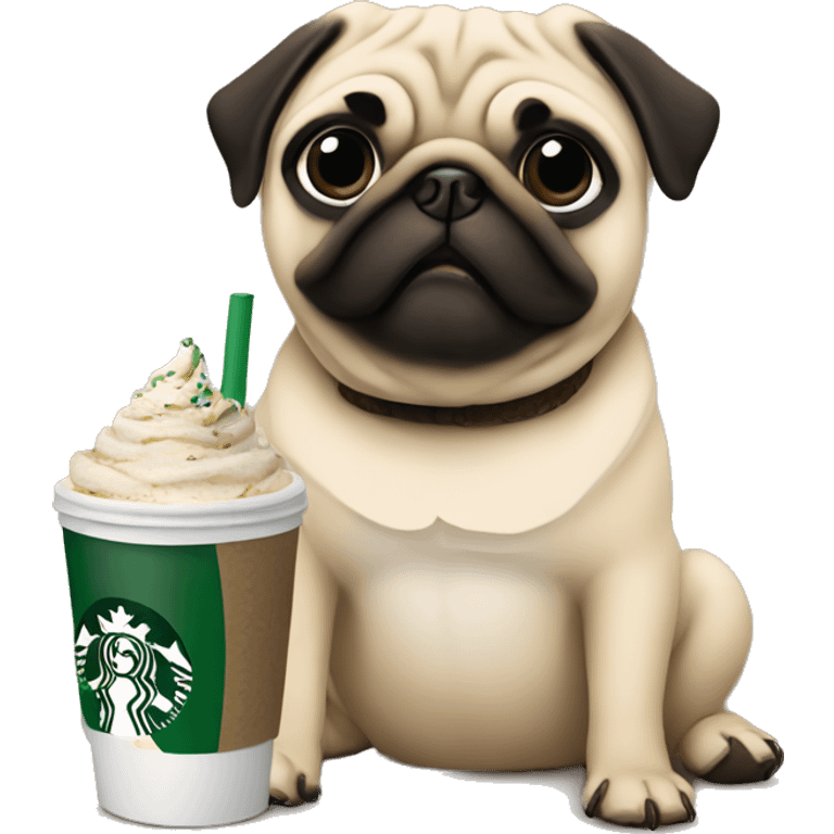 A pug drinking Starbucks emoji