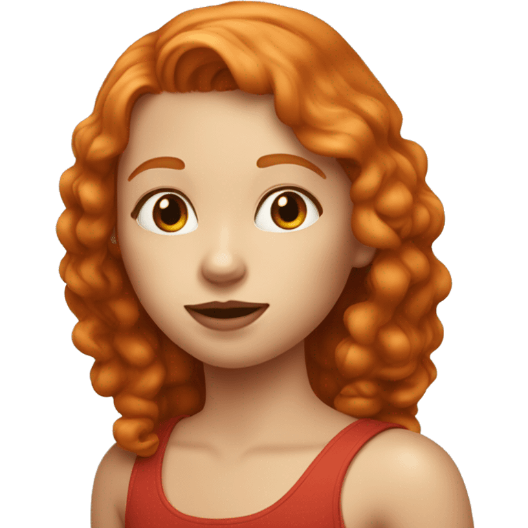 Ginger girl with scarlet red colored top lip and brown colored bottom lip emoji