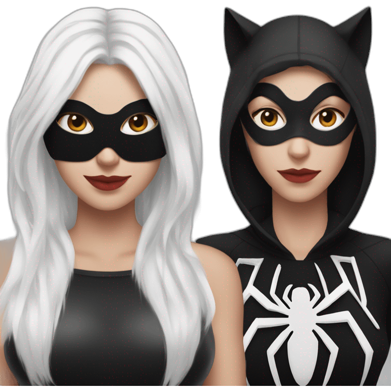 A woman with white hair and cat ears and a black mask around her eyes has white skin and a black spiderman mask on her face. emoji