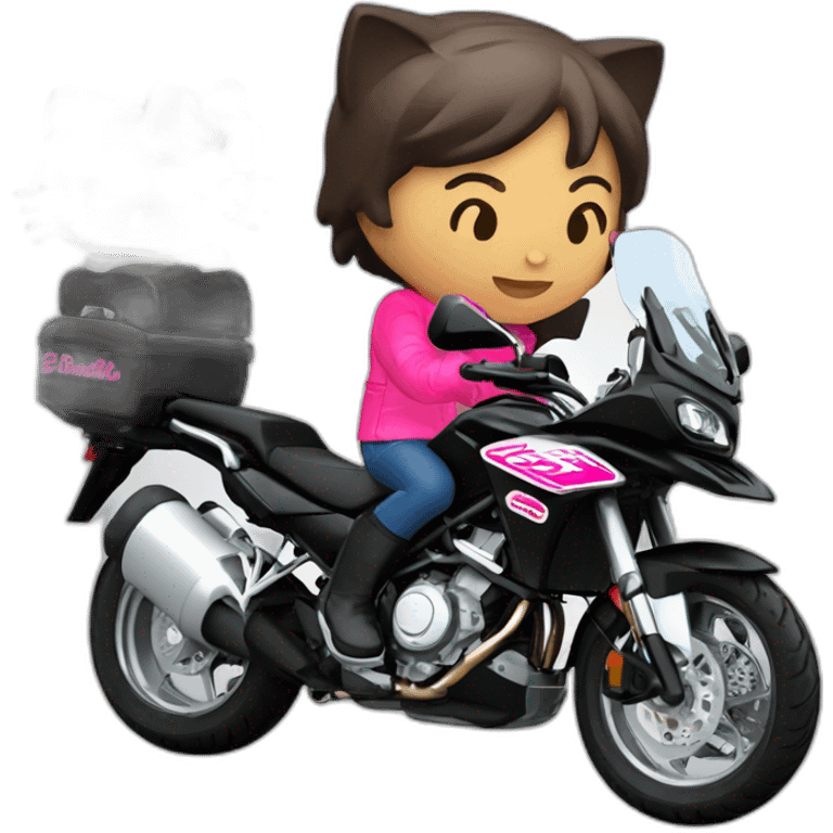 Moto benelli trk 502X y hello kitty conduciendo emoji